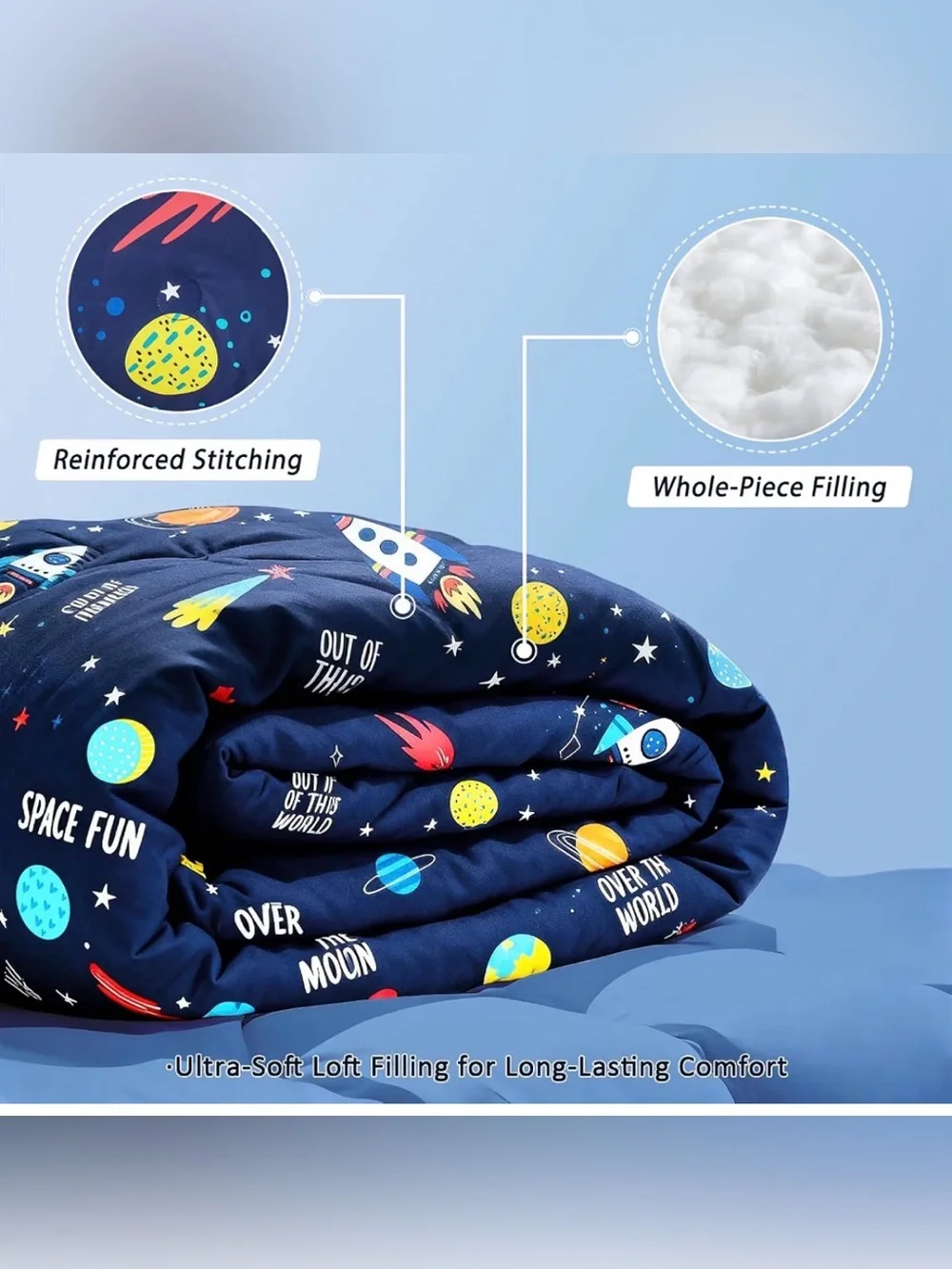 Space Adventure Kids Comforter Set - Navy Rocket Bedding